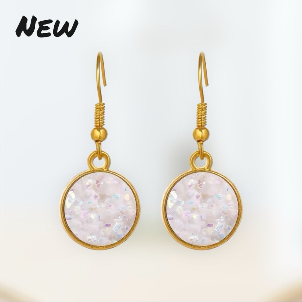 New Womens Druzzy Earrings Irridescent & Gold